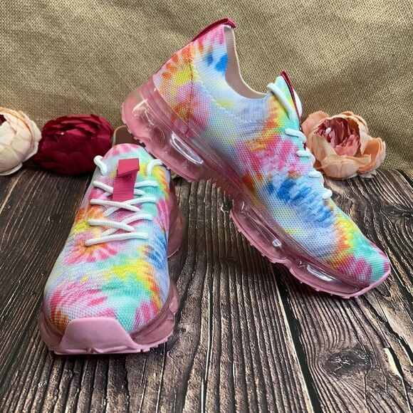 NEW Bubble Air Cushion Lace Up Knitted multi-Color (Tie-Died) Sneaker - Picture 8 of 9